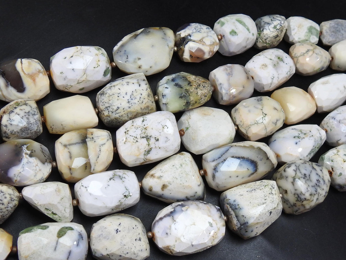 Dendritic Opal Faceted Tumble 28to15MM Natural Stone Beads 9Inch Strand New Arrival Wholesaler Jewelry Making Supplies Loose Gemstone MS-TU5