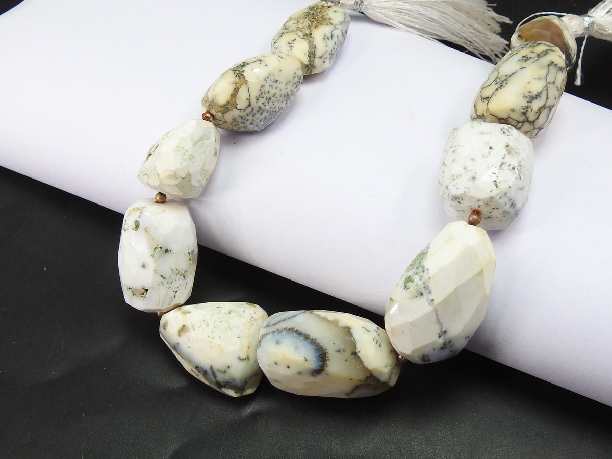 Dendritic Opal Faceted Tumble 28to15MM Natural Stone Beads 9Inch Strand New Arrival Wholesaler Jewelry Making Supplies Loose Gemstone MS-TU5