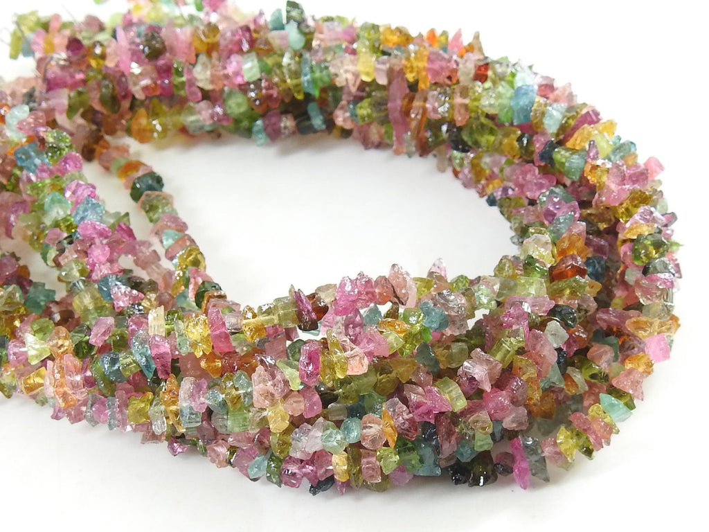 Multi Tourmaline Natural Rough Bead Chip Uncut Nugget 8Inch 4X5MM Approx Wholesaler Supplies PME-RB2