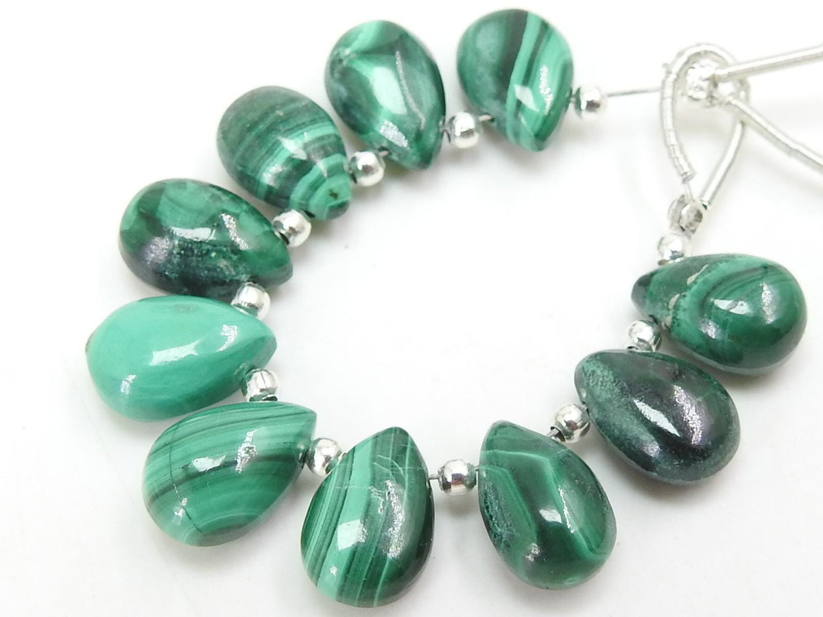 Malachite Teardrop Beads Smooth Polished Green Gemstones Loose Stones Matching Earring Pair Wholesale Supply for Jewelry Making