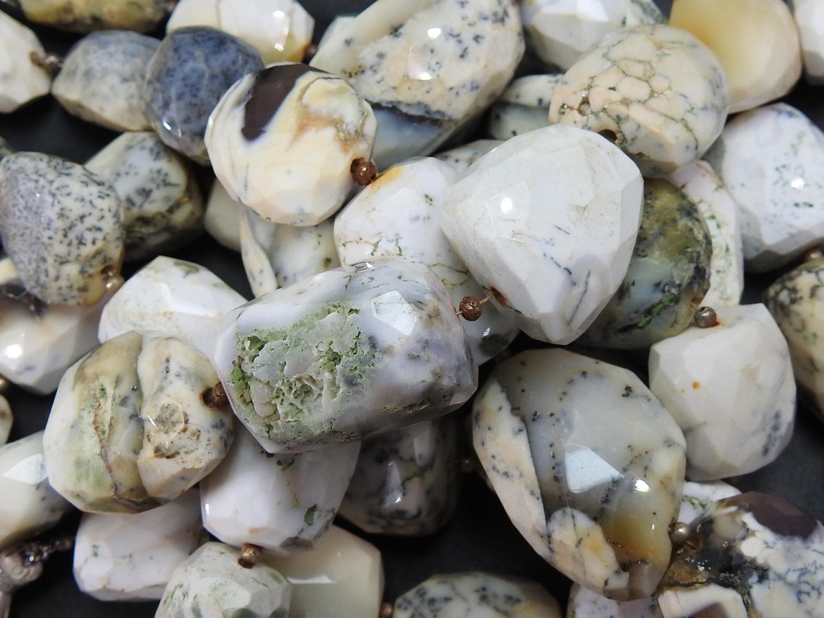 Dendritic Opal Faceted Tumble 28to15MM Natural Stone Beads 9Inch Strand New Arrival Wholesaler Jewelry Making Supplies Loose Gemstone MS-TU5