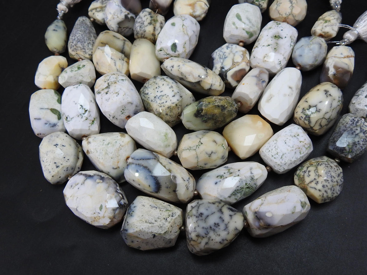 Dendritic Opal Faceted Tumble 28to15MM Natural Stone Beads 9Inch Strand New Arrival Wholesaler Jewelry Making Supplies Loose Gemstone MS-TU5