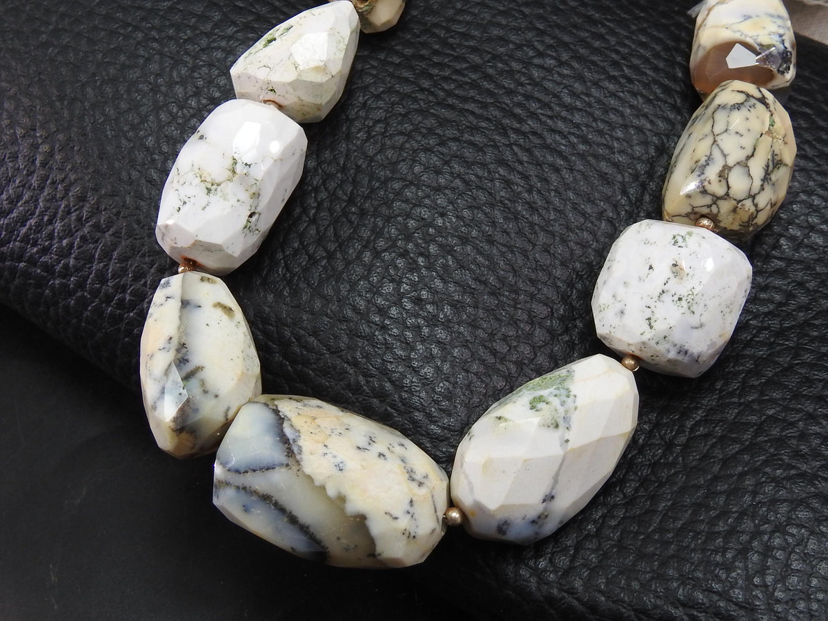 Dendritic Opal Faceted Tumble 28to15MM Natural Stone Beads 9Inch Strand New Arrival Wholesaler Jewelry Making Supplies Loose Gemstone MS-TU5