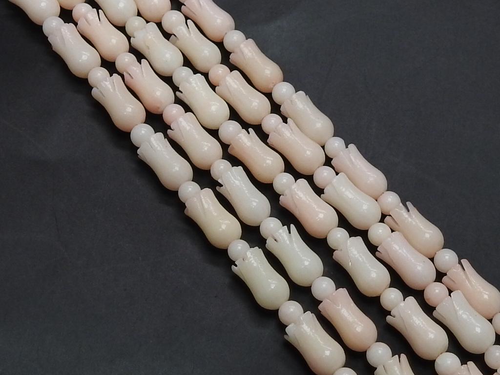 Carved White Coral Tulip Beads, 6x4mm Delicate Flower Plant Gemstone Beads, 16Inch Loose Strand for Romantic Bridal Jewelry Making Craft