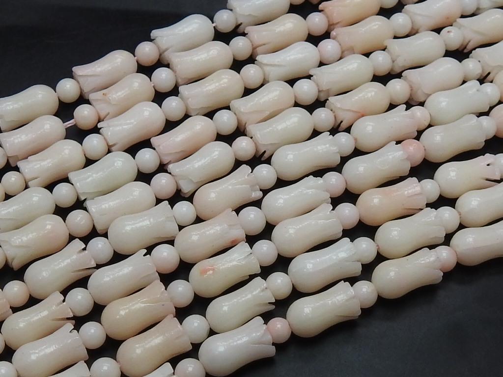 Carved White Coral Tulip Beads, 6x4mm Delicate Flower Plant Gemstone Beads, 16Inch Loose Strand for Romantic Bridal Jewelry Making Craft