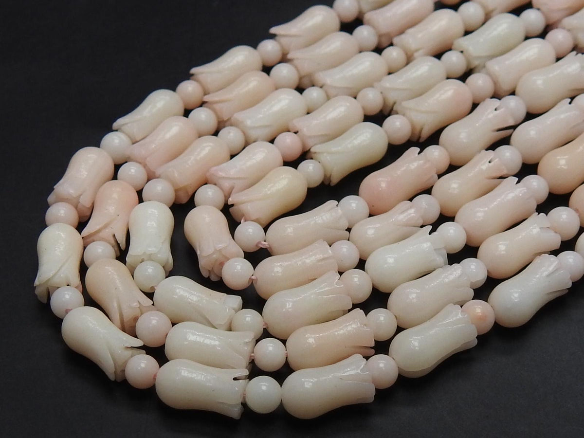 Carved White Coral Tulip Beads, 6x4mm Delicate Flower Plant Gemstone Beads, 16Inch Loose Strand for Romantic Bridal Jewelry Making Craft