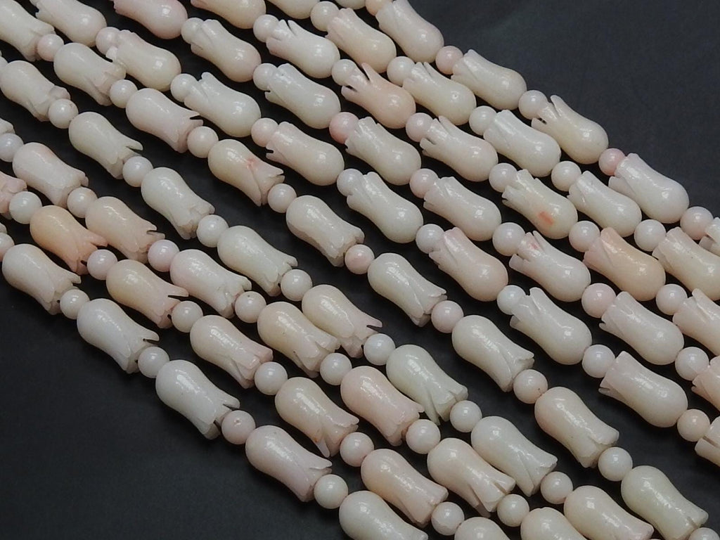 Carved White Coral Tulip Beads, 6x4mm Delicate Flower Plant Gemstone Beads, 16Inch Loose Strand for Romantic Bridal Jewelry Making Craft