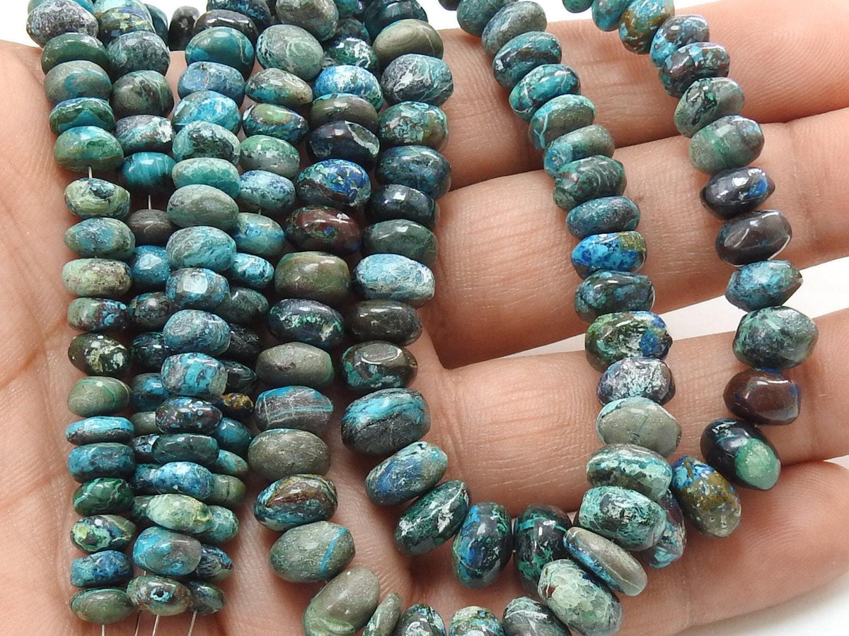 Natural Chrysocolla Beads, Smooth Rondelle 6-10mm Graduated 16 Inch Strand, Wholesale Gemstone Supplies for Jewelry Making PME-B8