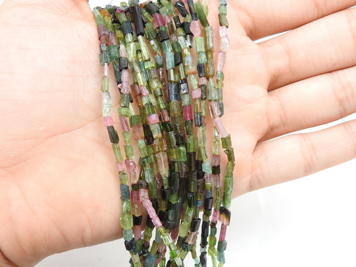 Natural Tourmaline Multi Color Crystal Tube Shape Rough Bead 16Inches 4X2MM Wholesaler Supplies New Arrival Jewelry Making Stone PME-RB2