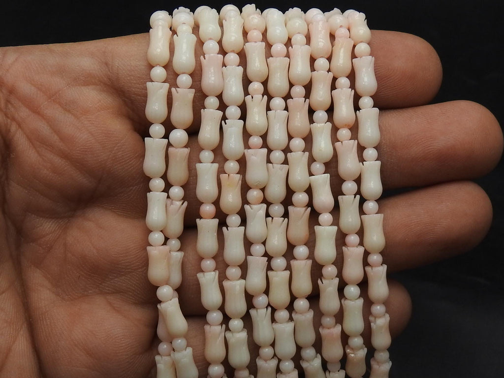 Carved White Coral Tulip Beads, 6x4mm Delicate Flower Plant Gemstone Beads, 16Inch Loose Strand for Romantic Bridal Jewelry Making Craft