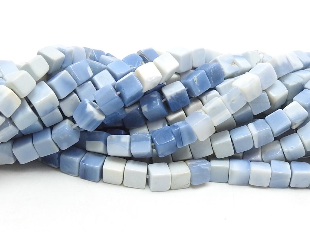 5mm Blue Opal Cube Beads, Multi Shaded Smooth Polished Box Shape, 16 Inch Strand Natural Gemstone for Jewelry Making Supplies MS-CB1
