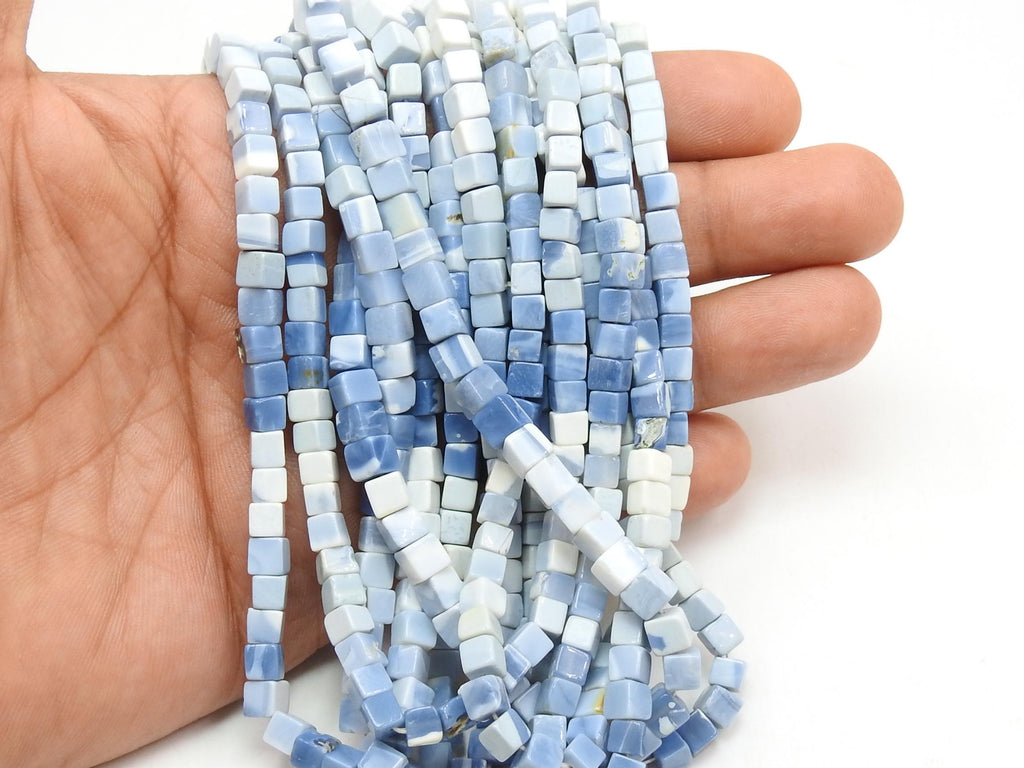 5mm Blue Opal Cube Beads, Multi Shaded Smooth Polished Box Shape, 16 Inch Strand Natural Gemstone for Jewelry Making Supplies MS-CB1