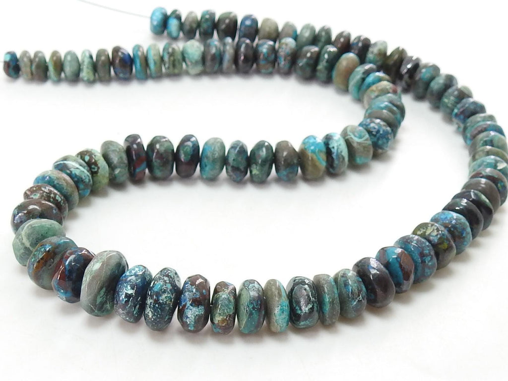 Natural Chrysocolla Beads, Smooth Rondelle 6-10mm Graduated 16 Inch Strand, Wholesale Gemstone Supplies for Jewelry Making PME-B8
