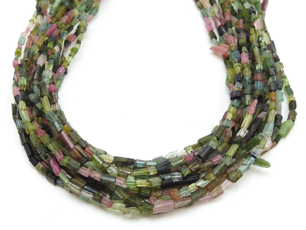 Natural Tourmaline Multi Color Crystal Tube Shape Rough Bead 16Inches 4X2MM Wholesaler Supplies New Arrival Jewelry Making Stone PME-RB2