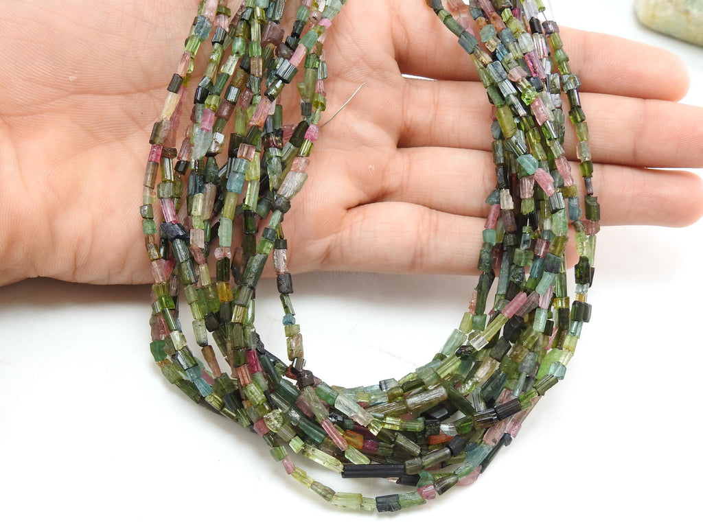 Natural Tourmaline Multi Color Crystal Tube Shape Rough Bead 16Inches 4X2MM Wholesaler Supplies New Arrival Jewelry Making Stone PME-RB2