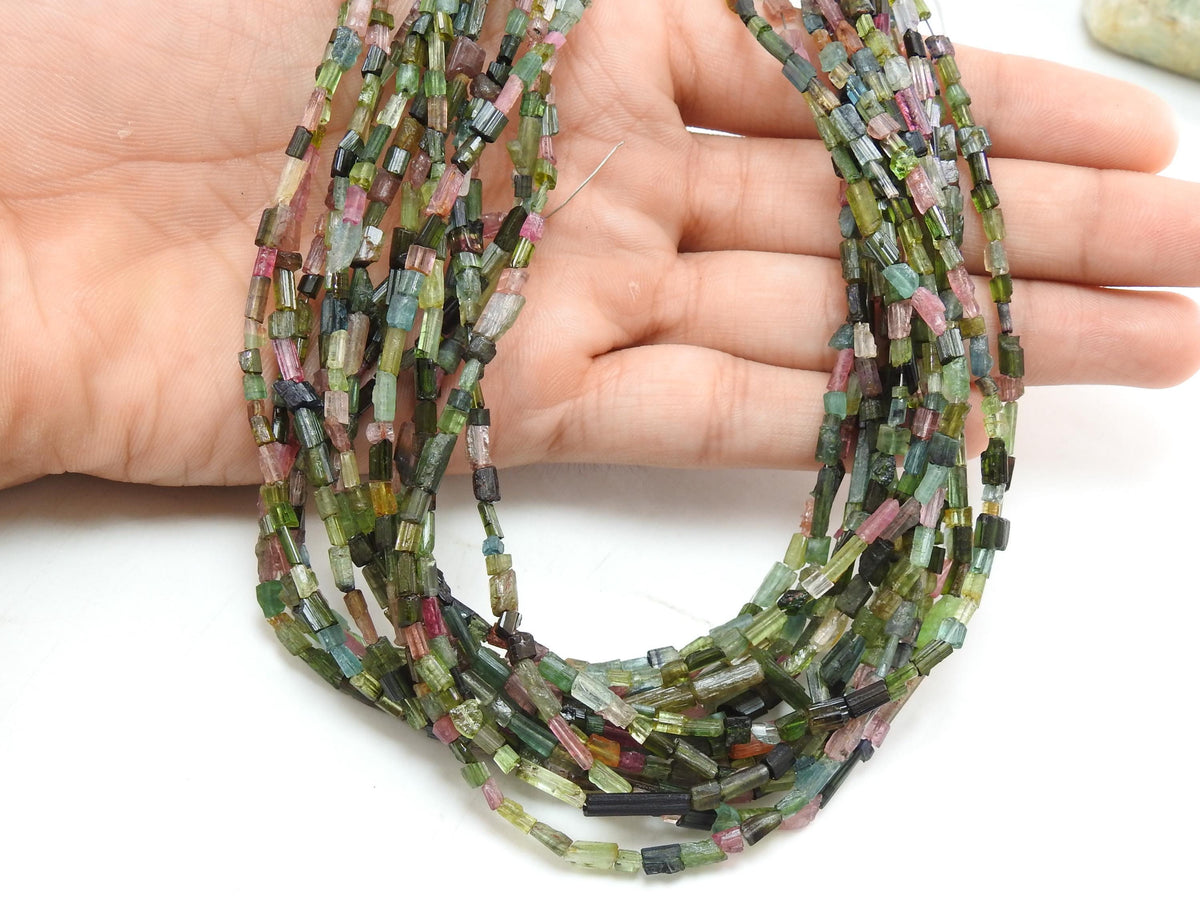 Natural Tourmaline Multi Color Crystal Tube Shape Rough Bead 16Inches 4X2MM Wholesaler Supplies New Arrival Jewelry Making Stone PME-RB2