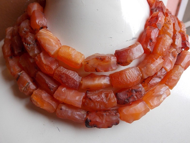 Natural Carnelian Rough Hammered Tube Nugget Beads 8" Strand 15-20mm Orange Gemstone Loose Spacer Bead Wholesale Jewelry Making Supplies DIY