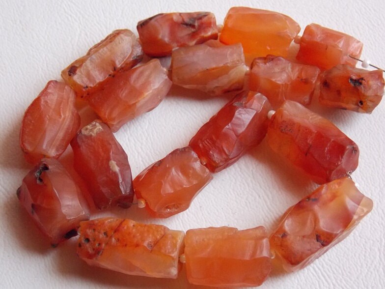 Natural Carnelian Rough Hammered Tube Nugget Beads 8" Strand 15-20mm Orange Gemstone Loose Spacer Bead Wholesale Jewelry Making Supplies DIY