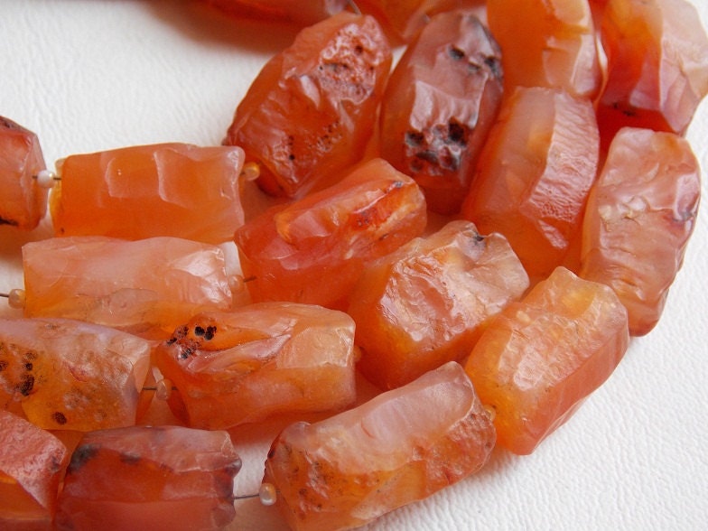 Natural Carnelian Rough Hammered Tube Nugget Beads 8" Strand 15-20mm Orange Gemstone Loose Spacer Bead Wholesale Jewelry Making Supplies DIY
