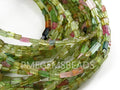 Natural Multi Color Tourmaline Crystal Rough Tube Beads, 10" Polished 4x2mm Gemstone Strand PME-RB2
