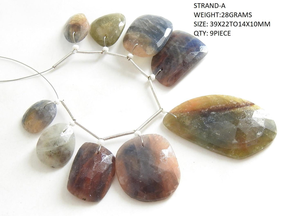 Multi Sapphire Faceted Fancy Shape Cabochon Briolette, Handmade Loose Stone, Natural Gemstone Wholesale Supplies Jewelry Making Strand