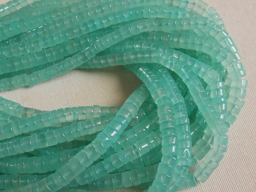 Aqua Blue Chalcedony Smooth Tire Bead 6-7MM Approx, 14Inches Strand Coin Button Wheel Shaped Natural Gemstone Jewelry Making Supplies PMECY2