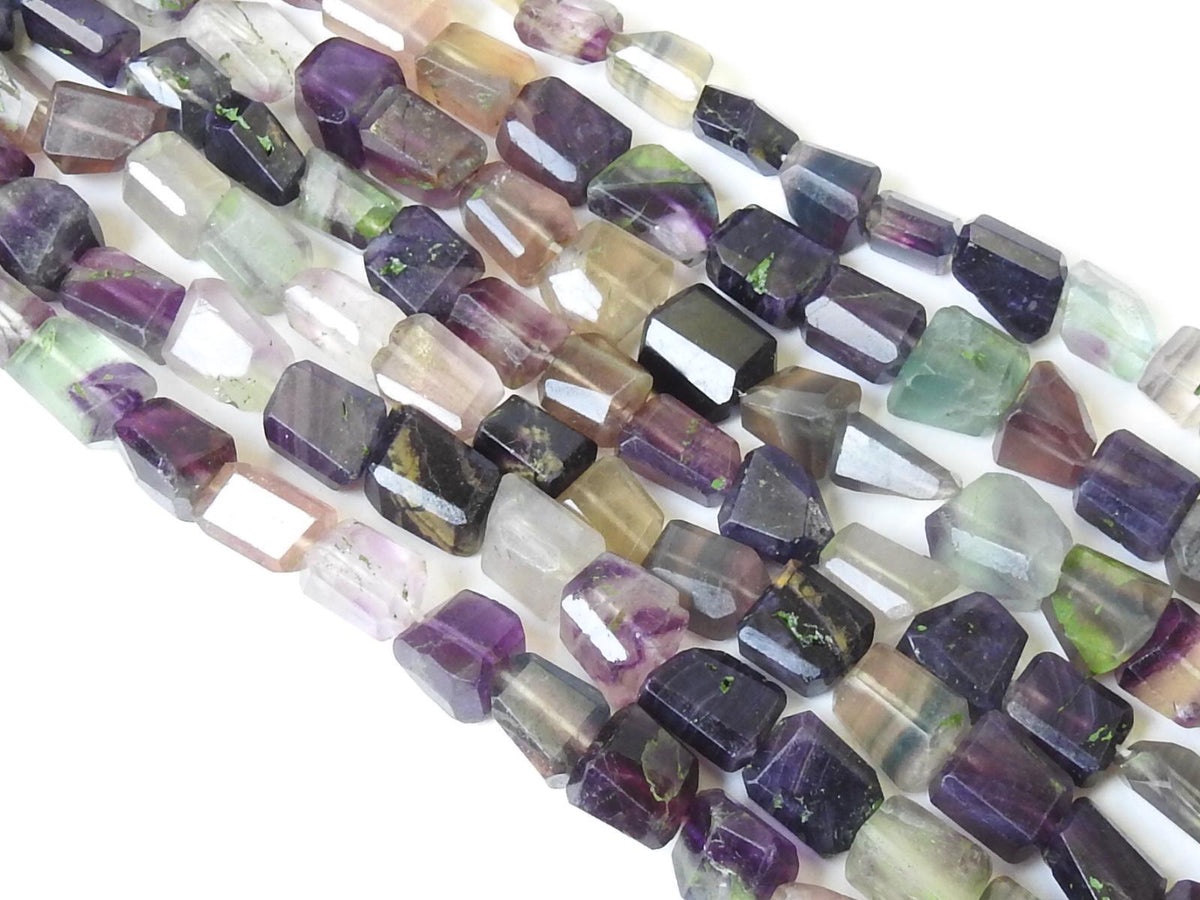 Faceted Fluorite Nugget Strand Multi Shaded Natural Stone 10 Inch Loose Gemstone Beads Wholesale Jewelry Making Craft Supplies Rainbow Lot