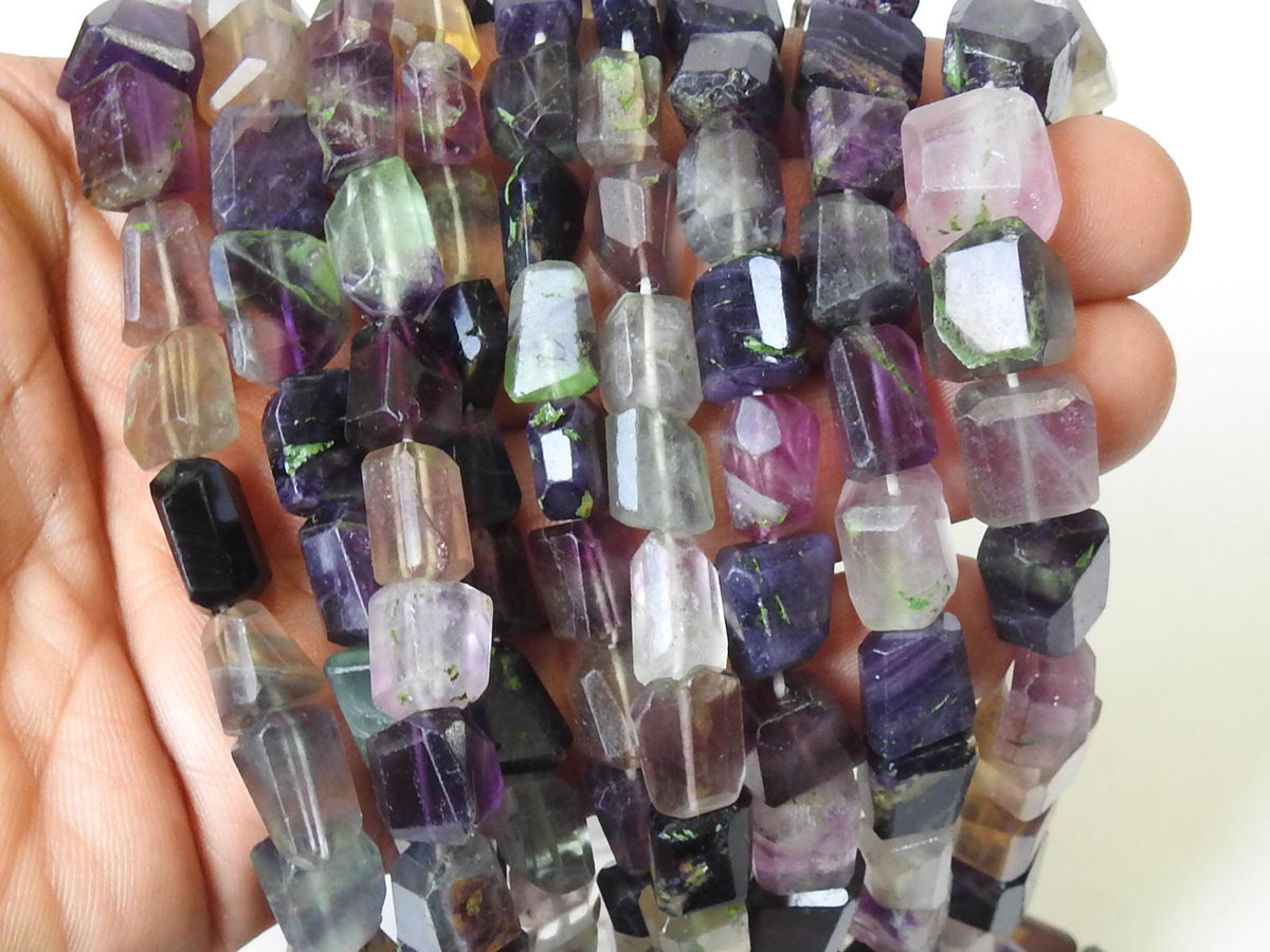 Faceted Fluorite Nugget Strand Multi Shaded Natural Stone 10 Inch Loose Gemstone Beads Wholesale Jewelry Making Craft Supplies Rainbow Lot