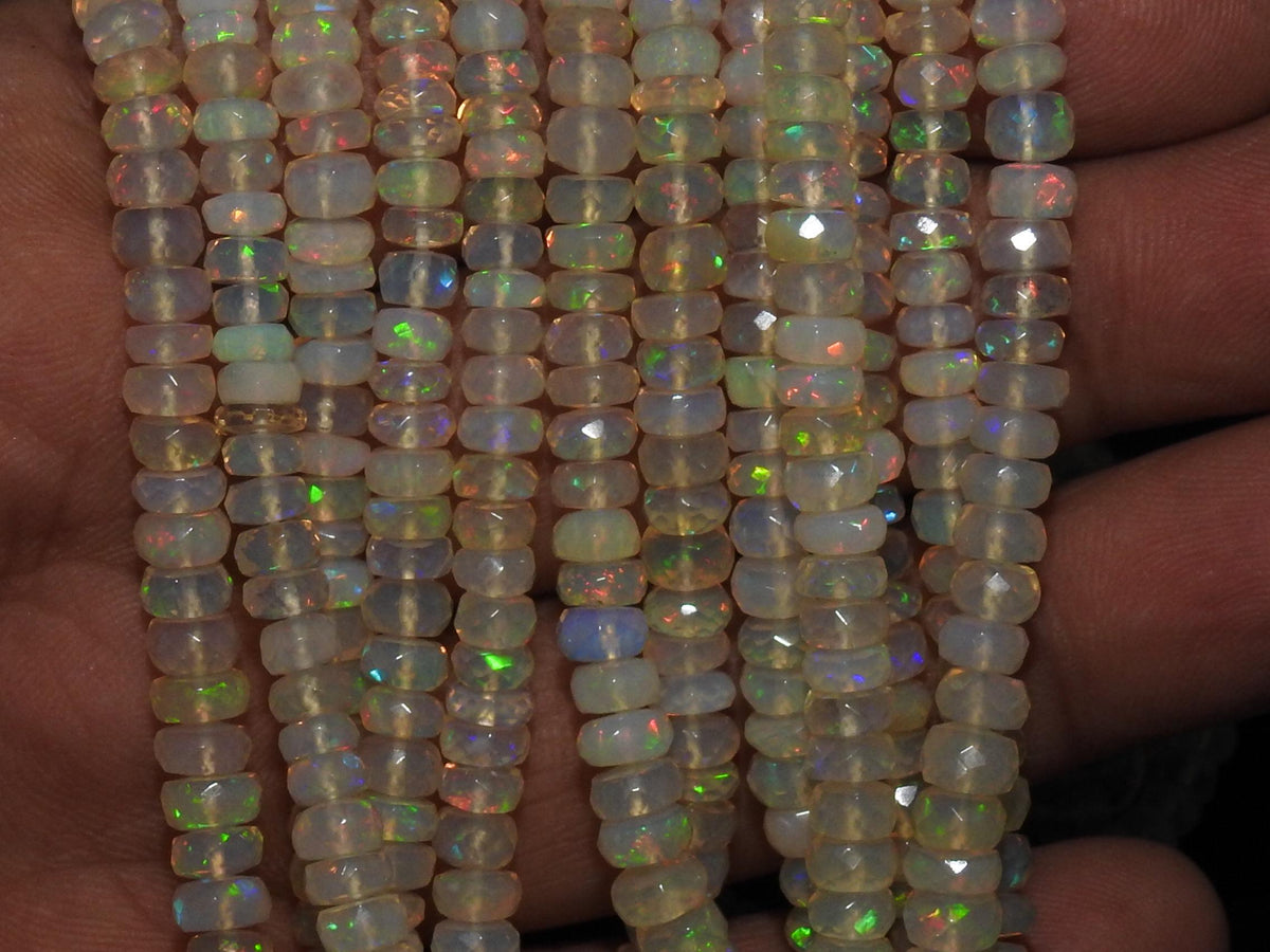 Ethiopian Opal Faceted Roundel Bead-Multi Fire Stone-For Making Jewelry-4To6MM Approx-Wholesaler Supplies PME-EO2