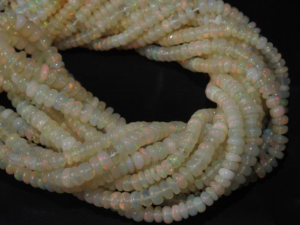 Natural Ethiopian Opal Beads, Multi Fire Smooth Polished Rondelle, 3-6mm Graduated 16 Inch Strand, Wholesale Precious Gemstone Supplies