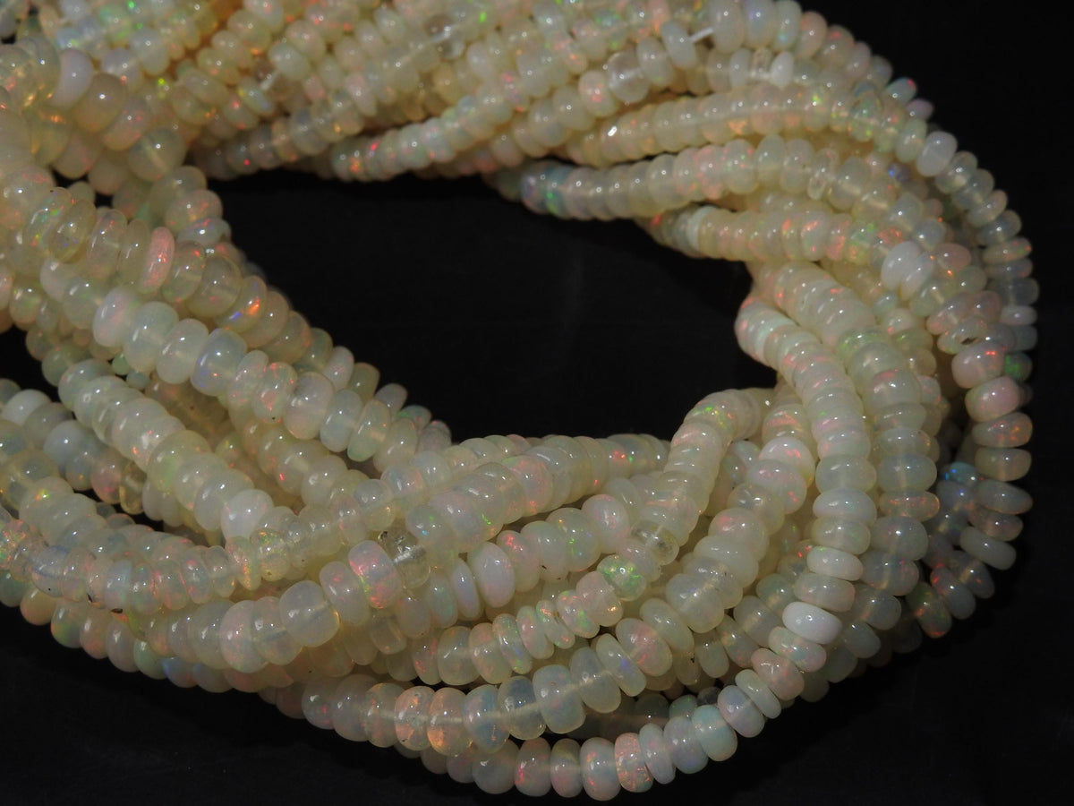 Natural Ethiopian Opal Beads, Multi Fire Smooth Polished Rondelle, 3-6mm Graduated 16 Inch Strand, Wholesale Precious Gemstone Supplies