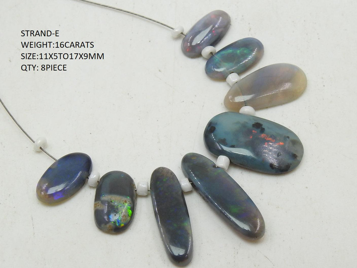 Natural Australian Opal Bead Strand, Smooth Polished Cabochon Briolette, Loose Gemstone for Jewelry Making, Genuine Fire Opal Focal Bead