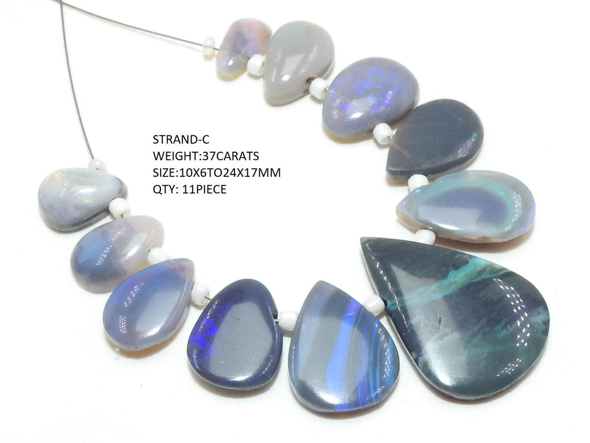 Natural Australian Opal Bead Strand, Smooth Polished Cabochon Briolette, Loose Gemstone for Jewelry Making, Genuine Fire Opal Focal Bead
