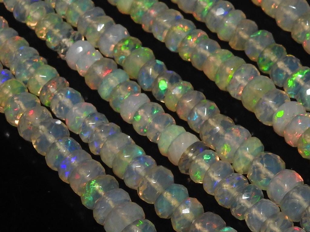 Ethiopian Opal Faceted Roundel Bead-Multi Fire Stone-For Making Jewelry-4To6MM Approx-Wholesaler Supplies PME-EO2