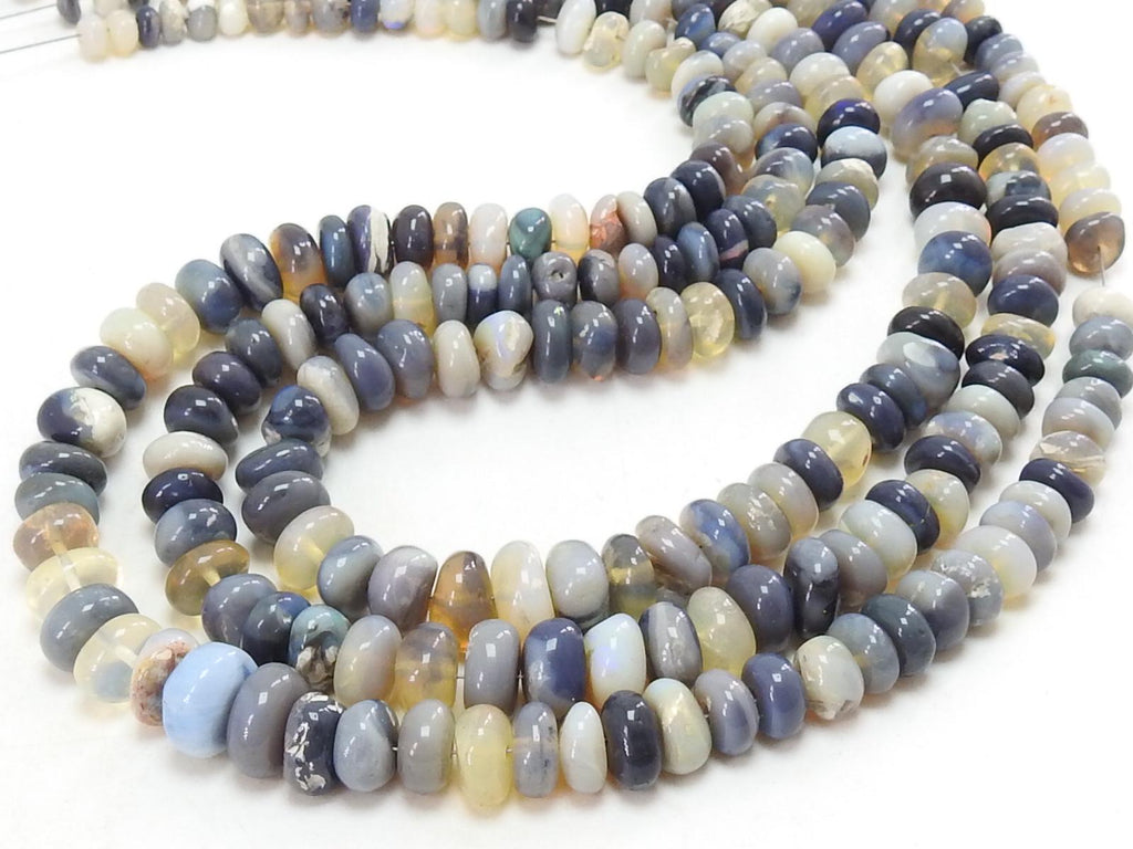 Natural Australian Opal Smooth Roundel Beads, 5-10mm Lightning Ridge Opal Strand, 15" Wholesale Gemstone Beads for Jewelry Making