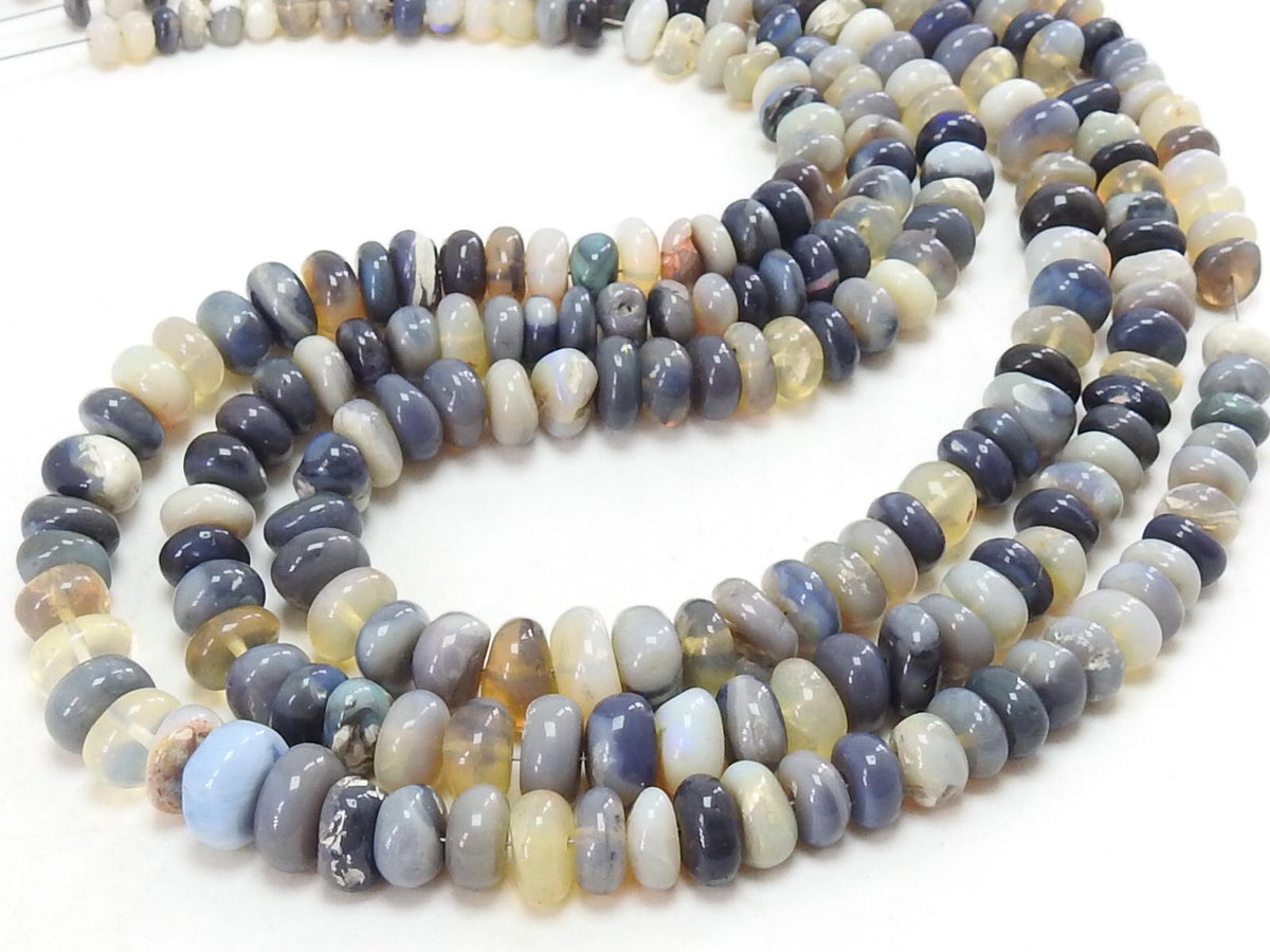 Natural Australian Opal Smooth Roundel Beads, 5-10mm Lightning Ridge Opal Strand, 15" Wholesale Gemstone Beads for Jewelry Making