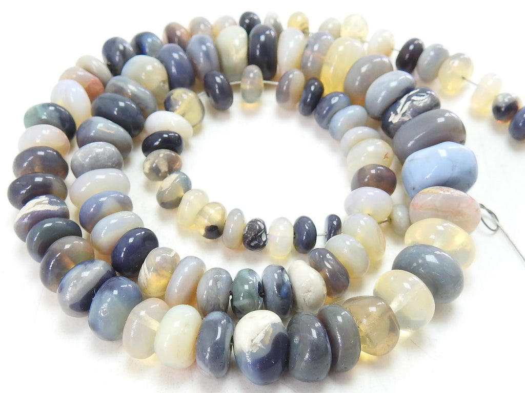 Natural Australian Opal Smooth Roundel Beads, 5-10mm Lightning Ridge Opal Strand, 15" Wholesale Gemstone Beads for Jewelry Making