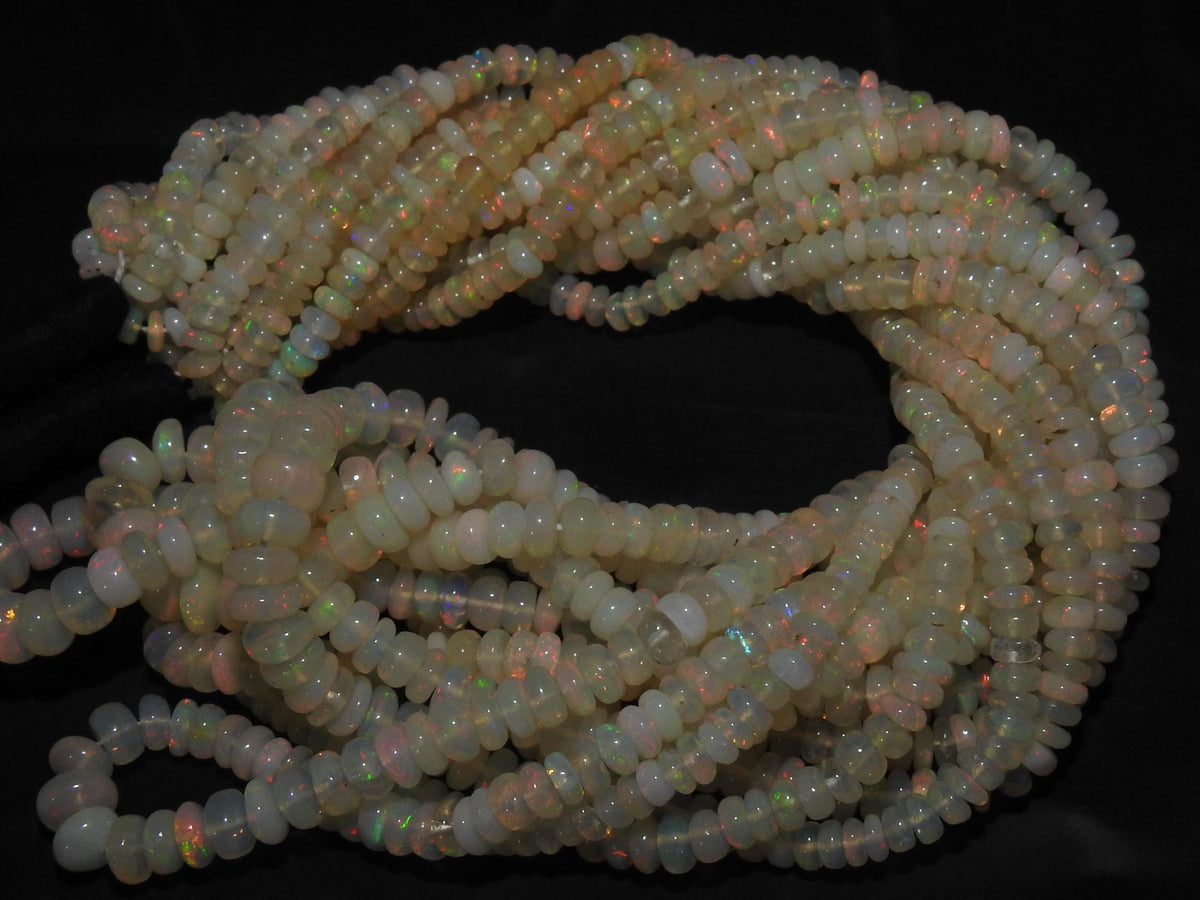 Natural Ethiopian Opal Beads, Multi Fire Smooth Polished Rondelle, 3-6mm Graduated 16 Inch Strand, Wholesale Precious Gemstone Supplies