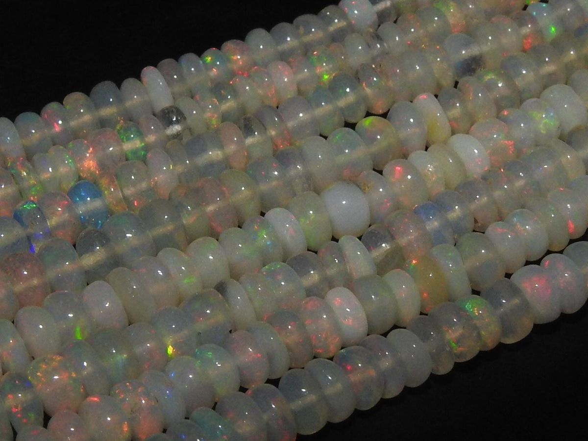Natural Ethiopian Opal Beads, Multi Fire Smooth Polished Rondelle, 3-6mm Graduated 16 Inch Strand, Wholesale Precious Gemstone Supplies