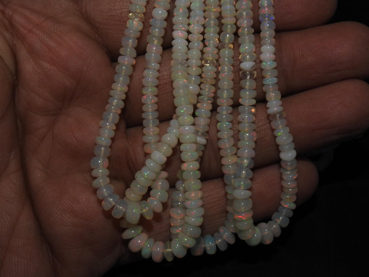 Natural Ethiopian Opal Beads, Multi Fire Smooth Polished Rondelle, 3-6mm Graduated 16 Inch Strand, Wholesale Precious Gemstone Supplies