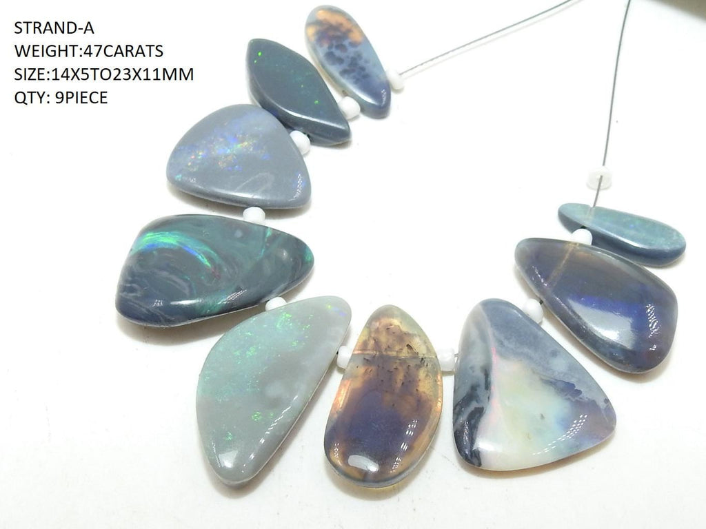 Natural Australian Opal Bead Strand, Smooth Polished Cabochon Briolette, Loose Gemstone for Jewelry Making, Genuine Fire Opal Focal Bead
