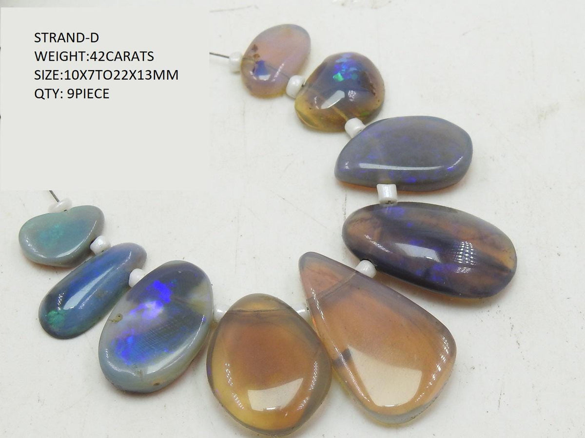 Natural Australian Opal Bead Strand, Smooth Polished Cabochon Briolette, Loose Gemstone for Jewelry Making, Genuine Fire Opal Focal Bead