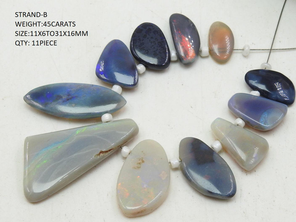 Natural Australian Opal Bead Strand, Smooth Polished Cabochon Briolette, Loose Gemstone for Jewelry Making, Genuine Fire Opal Focal Bead