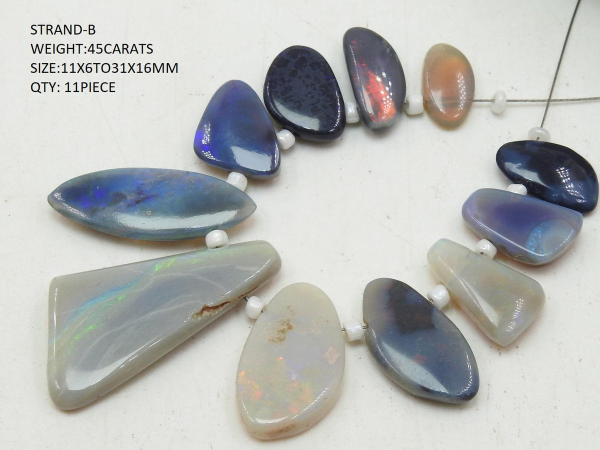 Natural Australian Opal Bead Strand, Smooth Polished Cabochon Briolette, Loose Gemstone for Jewelry Making, Genuine Fire Opal Focal Bead
