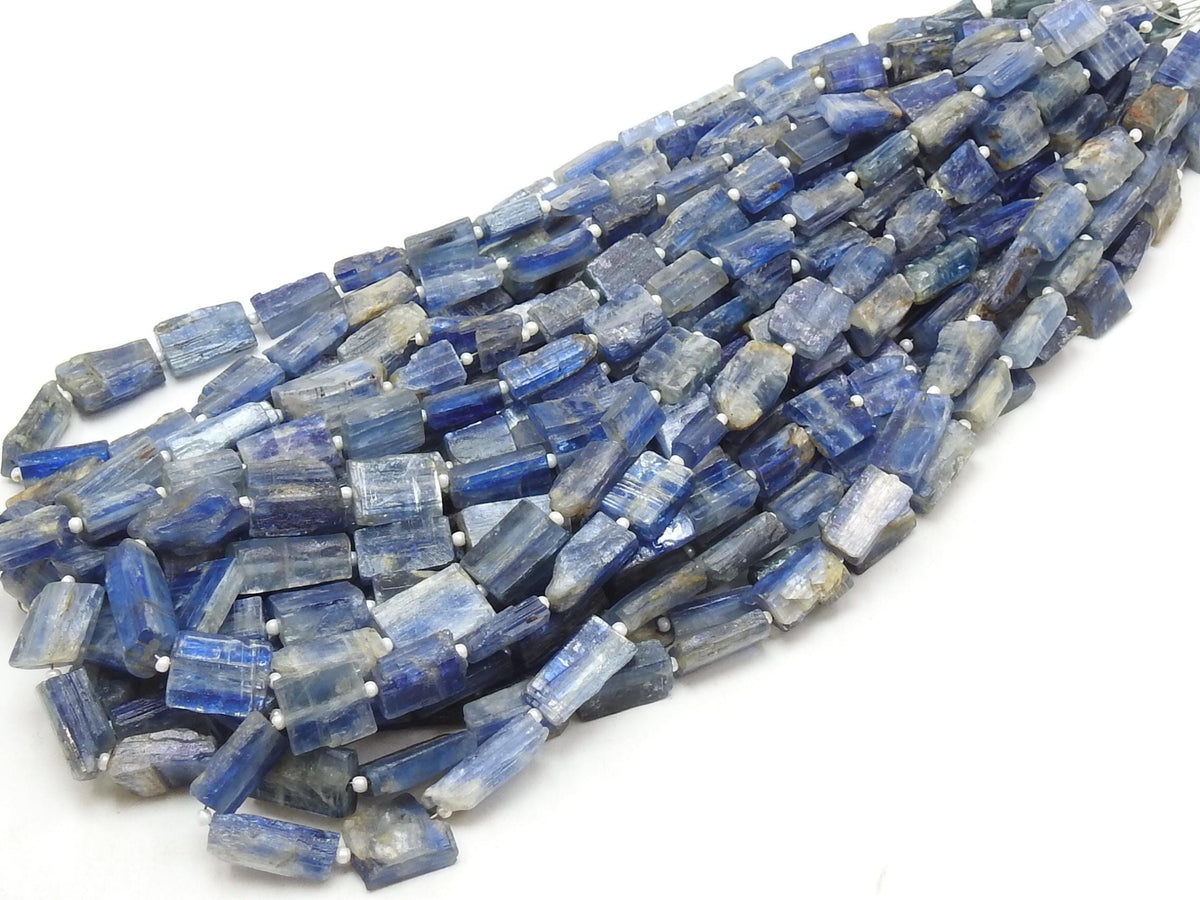Blue Kyanite Beads, Natural Crystal Rough Tumble Nugget, Rectangle Shape 10-15mm Long, 16 Inch Loose Strand Wholesale Jewelry Supplies