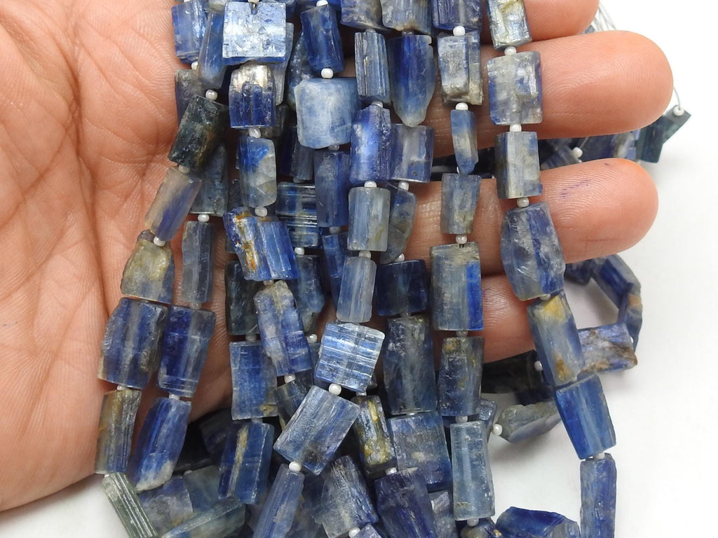 Blue Kyanite Beads, Natural Crystal Rough Tumble Nugget, Rectangle Shape 10-15mm Long, 16 Inch Loose Strand Wholesale Jewelry Supplies