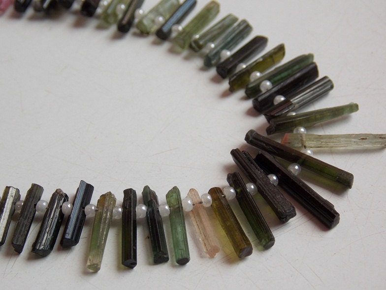 Multi Color Tourmaline Natural Rough Stick Beads 10 Inch Strand 15x2-5x2mm Raw Point Nugget Loose Stone Wholesale Jewelry Supplies RB2