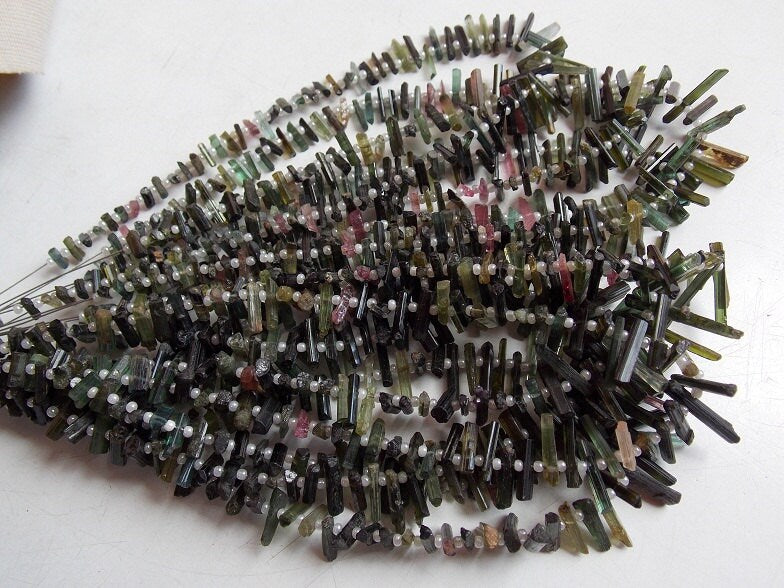 Multi Color Tourmaline Natural Rough Stick Beads 10 Inch Strand 15x2-5x2mm Raw Point Nugget Loose Stone Wholesale Jewelry Supplies RB2