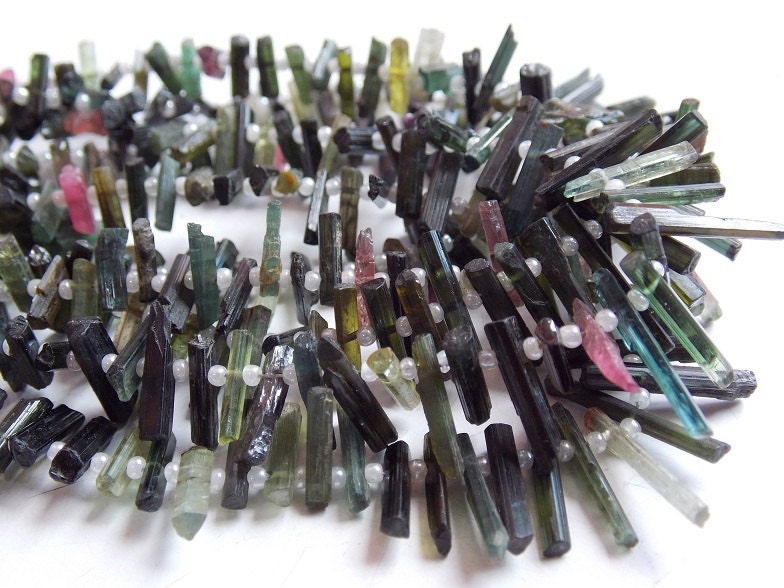 Multi Color Tourmaline Natural Rough Stick Beads 10 Inch Strand 15x2-5x2mm Raw Point Nugget Loose Stone Wholesale Jewelry Supplies RB2