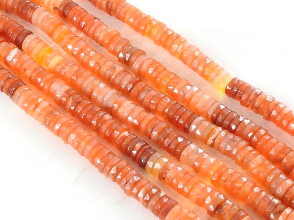 Faceted Carnelian Tire Beads 8 Inch Strand 7mm Wheel Coin Button Shape Jewelry